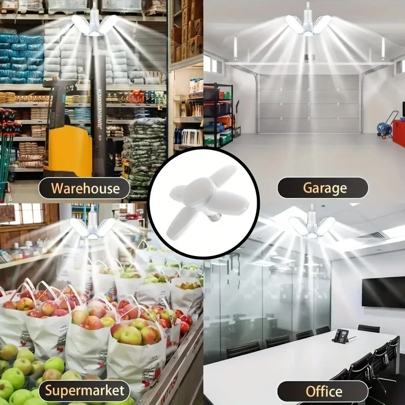 Imagem -04 - Lâmpada Led Dobrável com Lâmina de Ventilador Luz Industrial Luz de Teto Luz de Garagem E27 220v 110v 60w 1pc