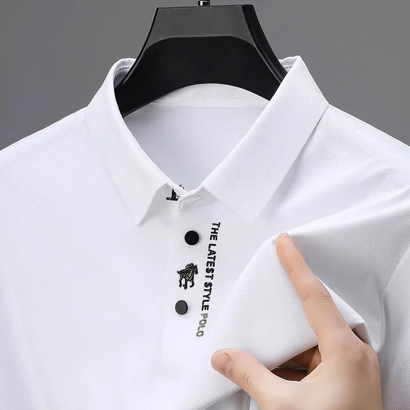 High end fashionable ice silk breathable short sleeve POLO shirt men\'s 2024 summer fashion brand embossed T-shirt casual top