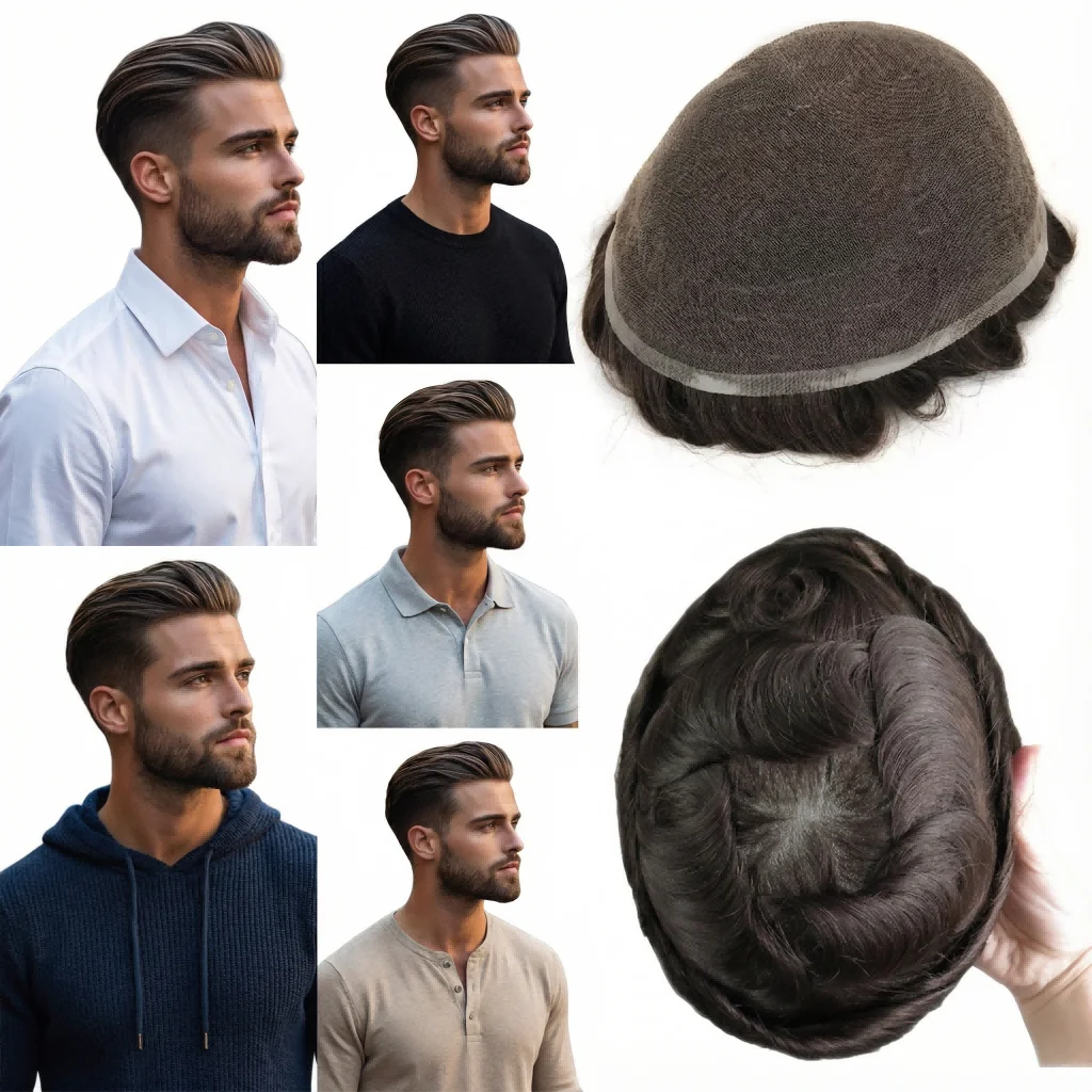 Human Hair Full Lace Base Men Toupee 6x8 Hand-Tied In Stock 72H Ship Wholesale Dropship Man Hair Topper Color Options