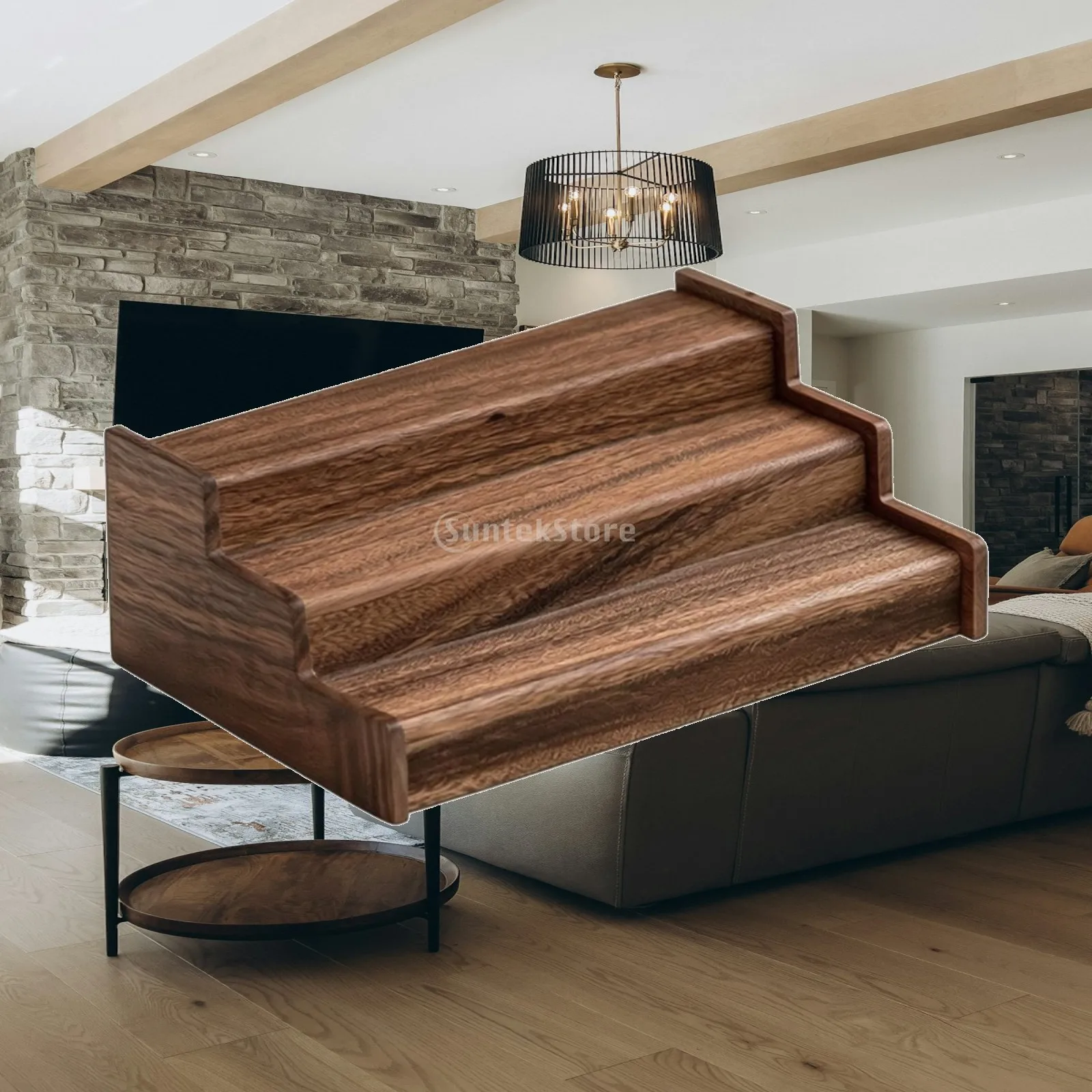 Three-Step Display Rack Tiered Stepped Display Rack Natural Wood Grain for Desk