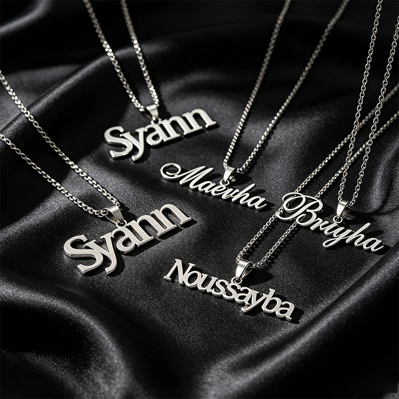 Collier personnalisé en acier inoxydable pour femme, bijoux en argent, lettres de votre nom, texte personnalisé, collier ras du cou, cadeau de mariage personnalisé