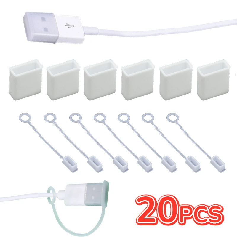 20-1PCS USB A Clear Silicone Dust Plug With Rope Transparent Anti-Lost Dustproof Stopper Cap Fpr U Disk USB Charging Line