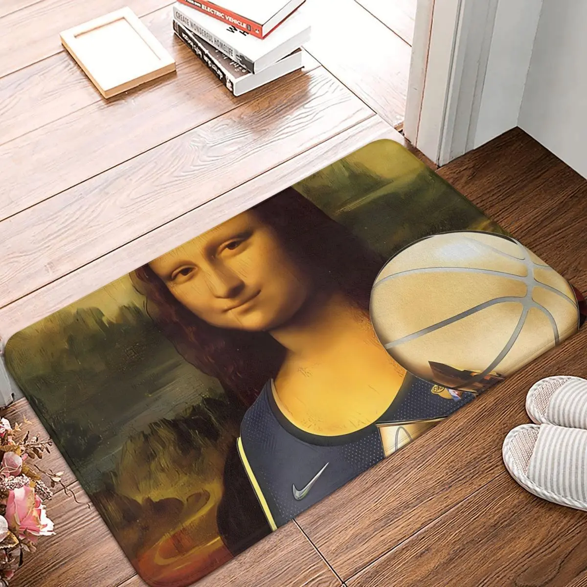 Mona Lisa With LAK Trophy Non-Slip Carpet Doormat Bedroom Bath Mat Entrance Door Decoration Rug