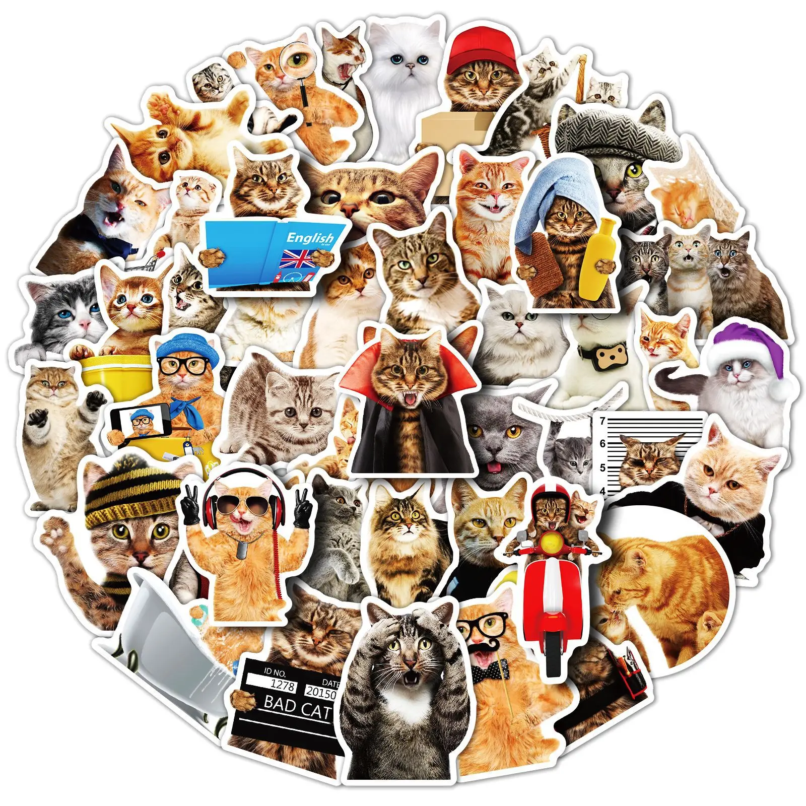 50pcs/bag Cartoon Vintage Fashionable Middle Finger Disdains White Cats Sticker Diary Suitcase Scrapbook Laptop Bike Kids Gift