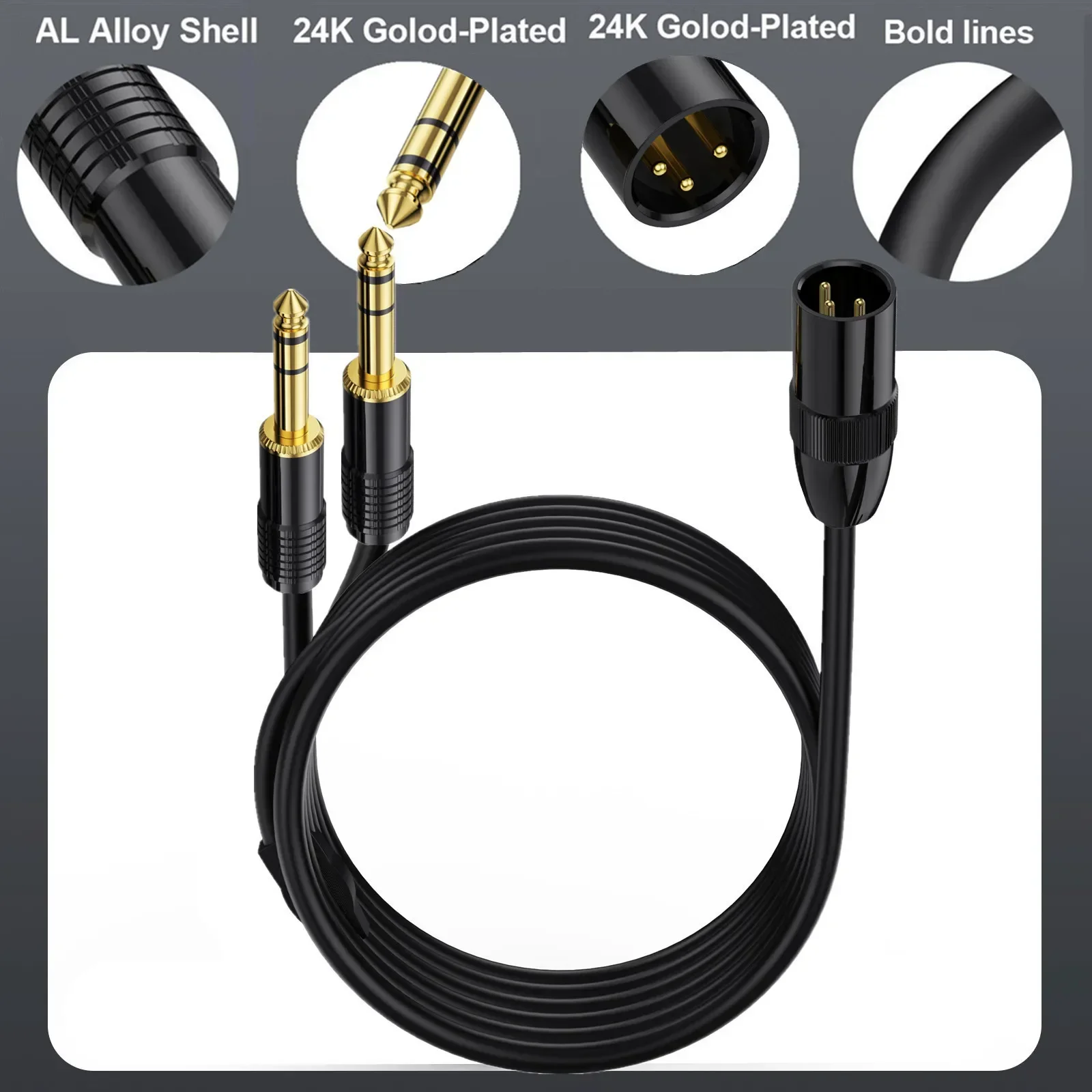 XLR Male to 2 Dua 6.35mm (1/4inch) TRS Male PlugMicrophone Stereo Unbalanced Audio Converter Adapter Y Splitte Cable Cord