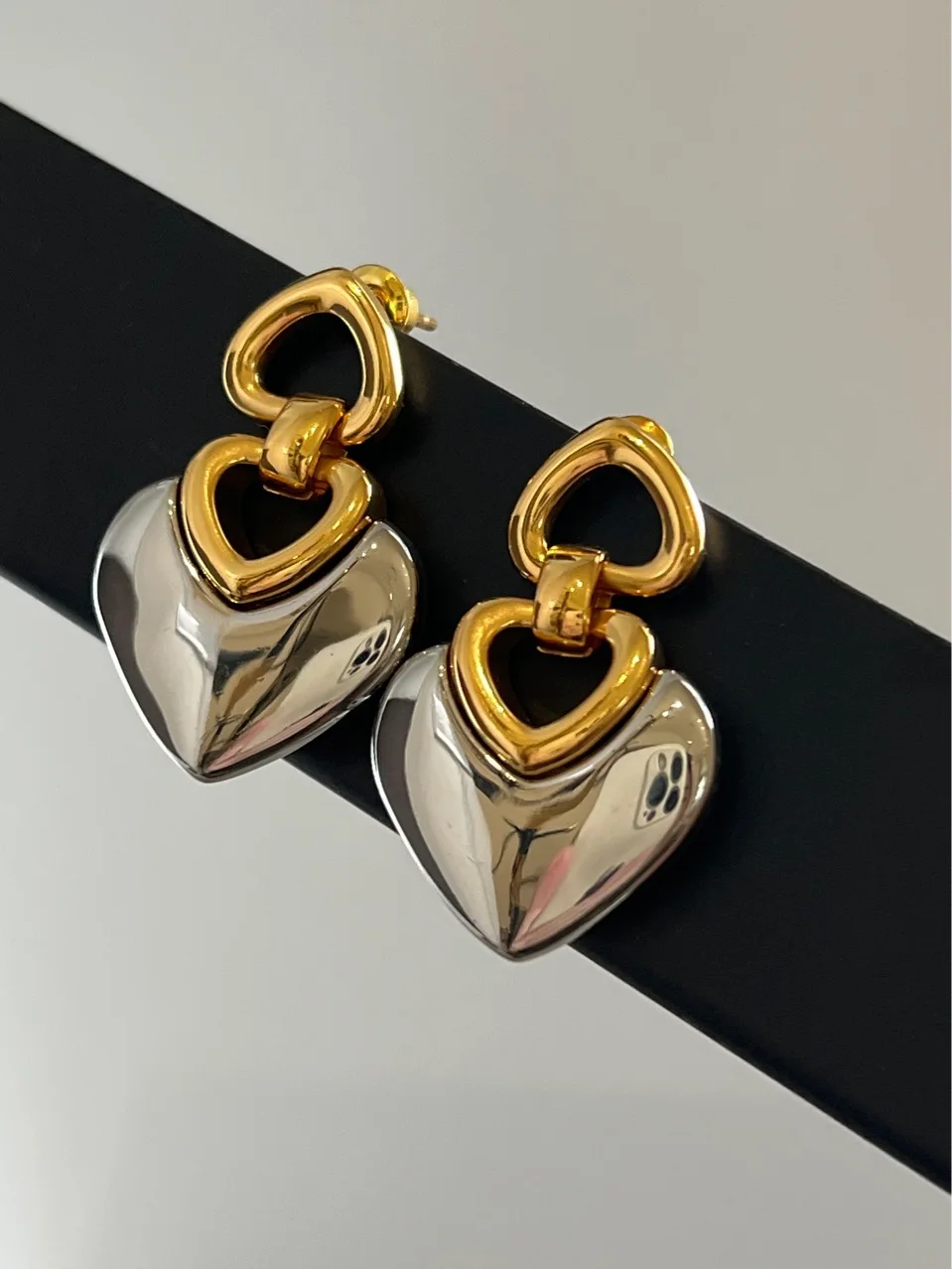 

Brass Chunky 2 Tone Heart Drop Earrings Women Jewelry Punk Party T Show Gown Runway Korean Japan INS