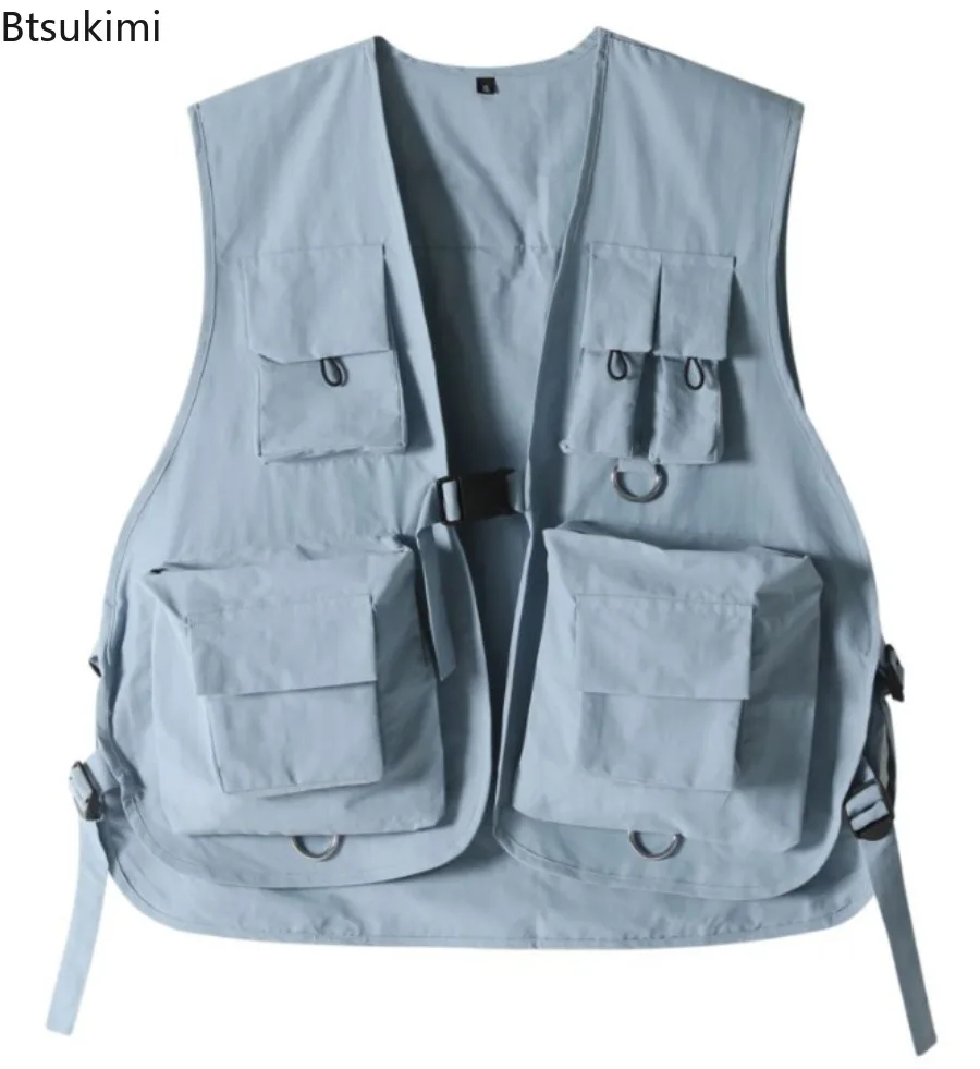 Multi Pockets Cargo Vests Men's Solid Casual Hip Hop Style Sleeveless Vest Jackets Men Women Loose All-match Outdoor Work Tops