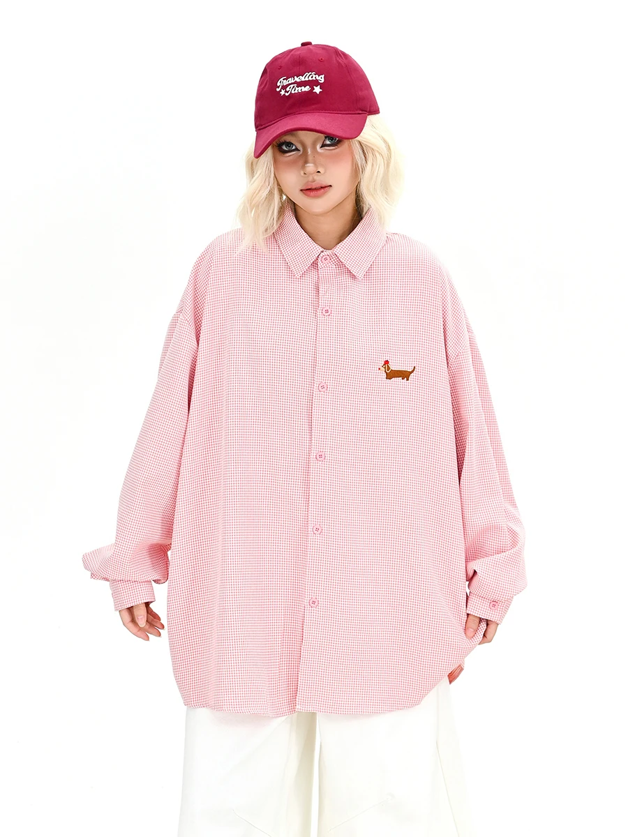 

Spring 2026 Loose Women's Long Sve Embroidered Sausage Dog irt Korean Sle Vintage Sweet Top Comfortable Casual irt