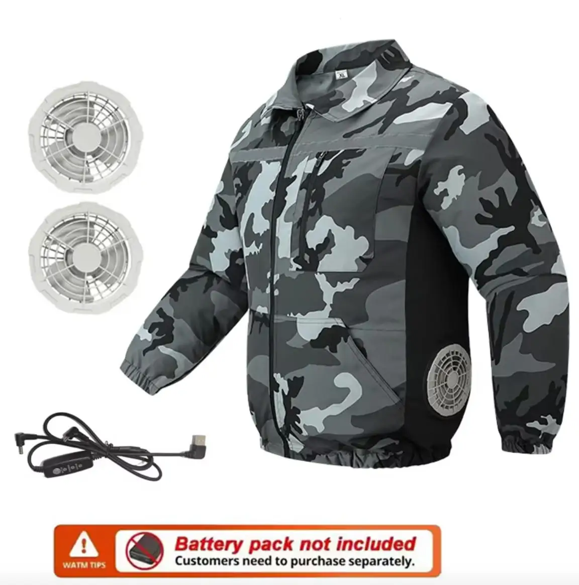 Unisex Safety High-Visibility Air-Conditioned Jacket Stand Collar Long Sleeve with 2 Fans view 3