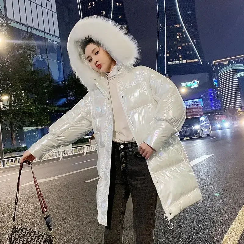 Cotton Padded Thickening Jackets Winter Korean Hooded Loose Coats Women 2021 Bright Face Fashion Medium and Long Bread Clothes