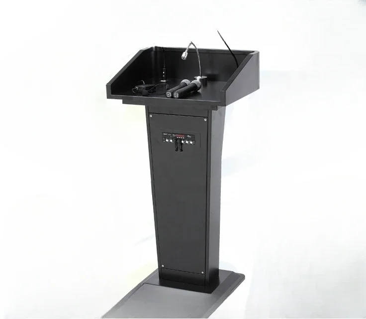 

Hot Sales Commercial Furniture Digital Podium Modern Church Design Simple Black Metal Square Speaker Podium