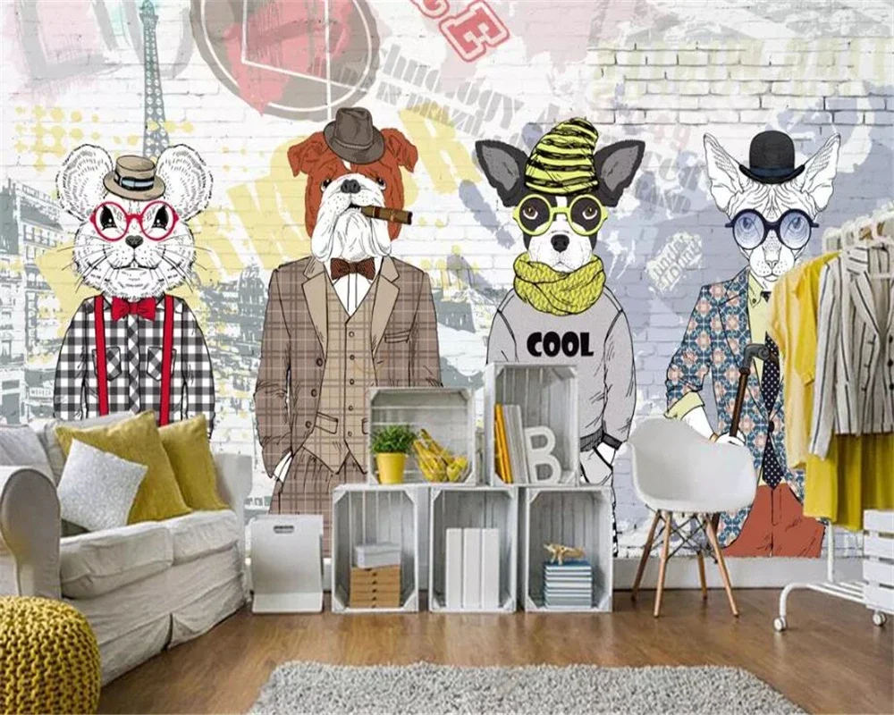 Customize any size wallpaper Hand Painted animal puppy clothing store background wall decorative 3d wallpaper painting