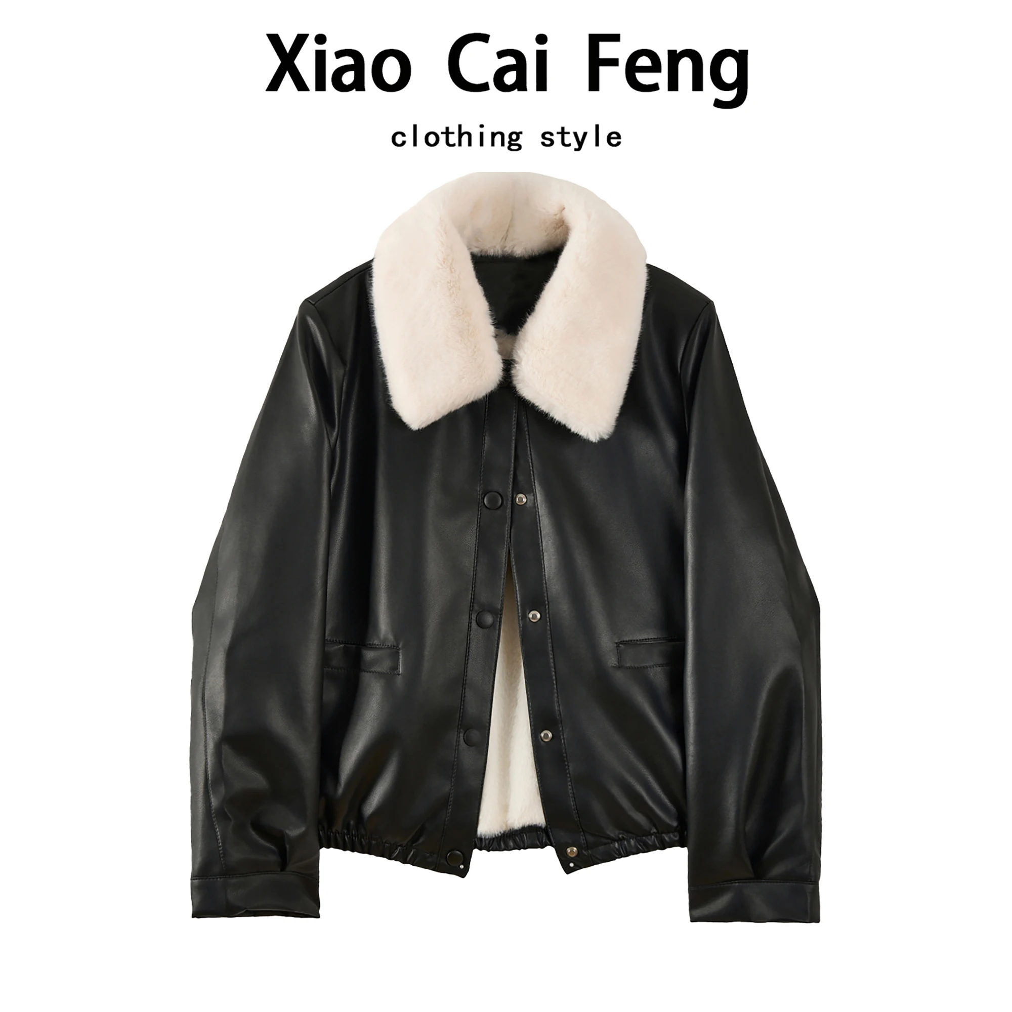 Thiened Fce 裏地付きPUレザー ジャケット レディース 冬用 ファッション バイク用 暖かいコート スタンドカラー ロングスリーブ レギュラー丈