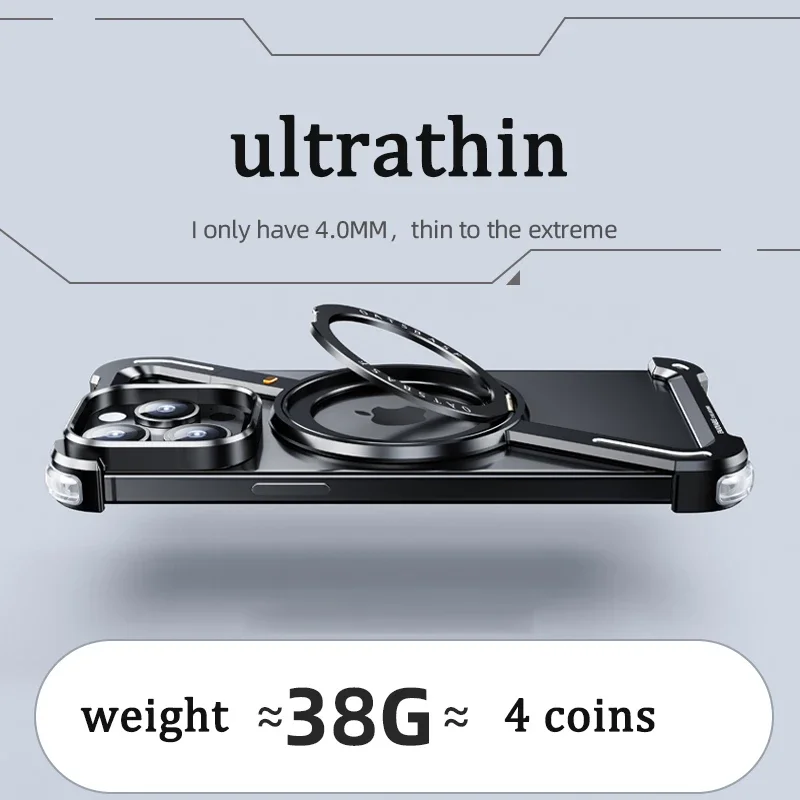 Oatsbasf Z Shape Metal MagsafePhone Case for iPhone13 14 15 Pro Max Plus Magnetic Bumper w/ 360° Rotation Holder Protective Case