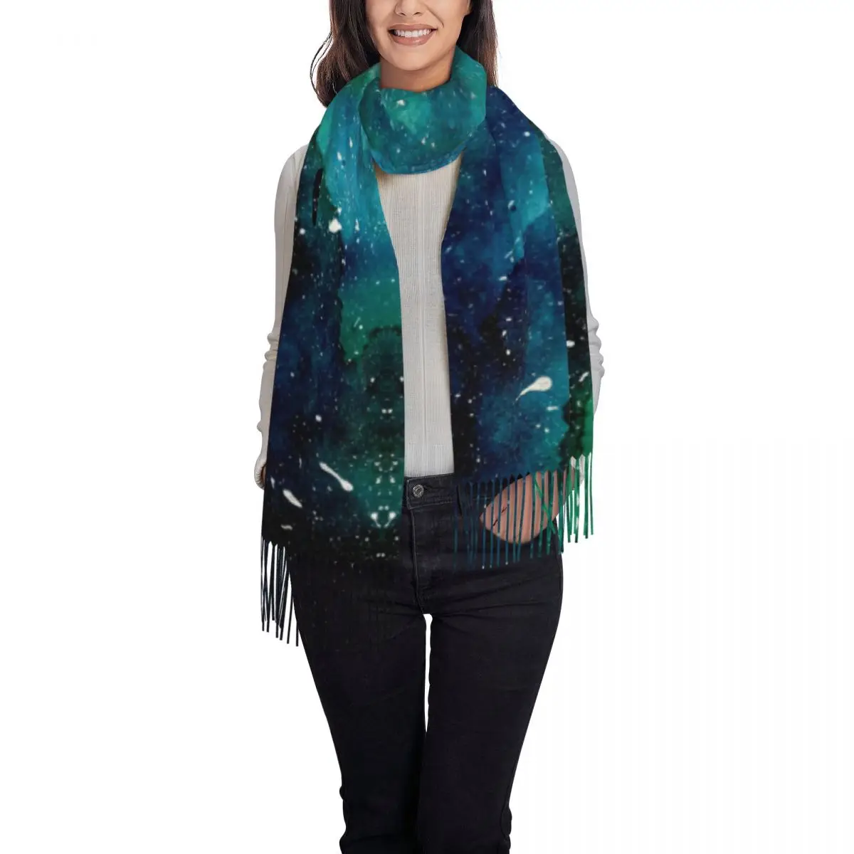 Custom Ladies Long Emerald Galaxy Scarves Women Winter Fall Thick Warm Tassel Shawl Wraps Scarf