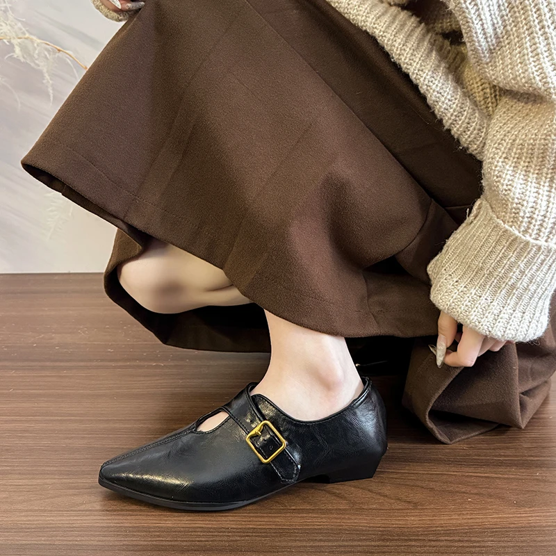 الفرنسية خمر ماري جين فتاة خريف/شتاء 2025 جديد كلمة واحدة مشبك أشار تو كتلة كعب حذا فردي للسيدات #5