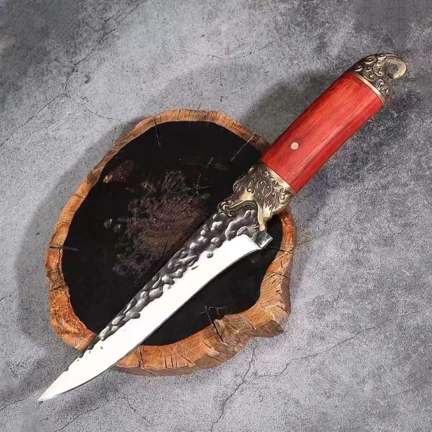 

6,3-дюймовый нож для обвалки, медный тигровый декор, деревянная ручка, нож шеф-повара, универсальный нож для барбекю, кованый кухонный острый нож ручной работы