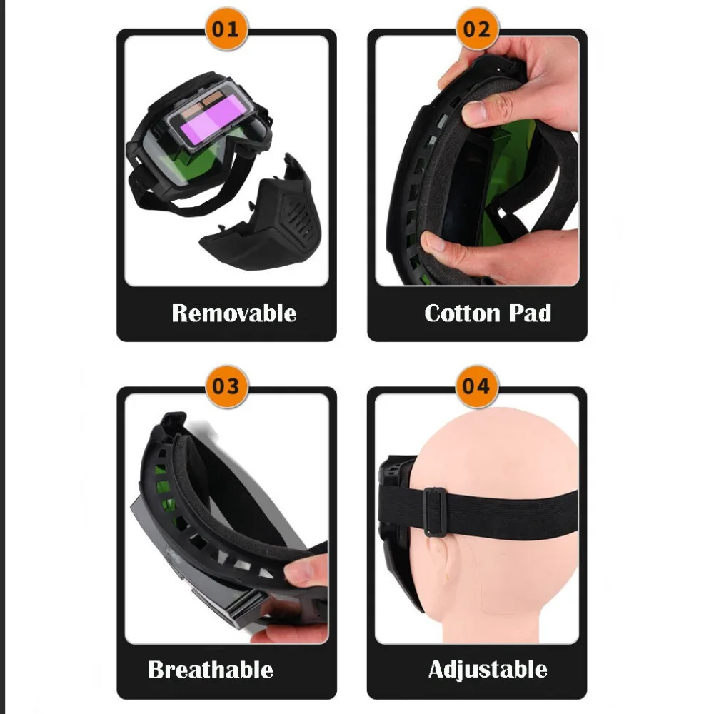 Auto Darkening Welding Glasses Detachable Split Type Face Shield Impact Resistant Adjustable Band Face Protector