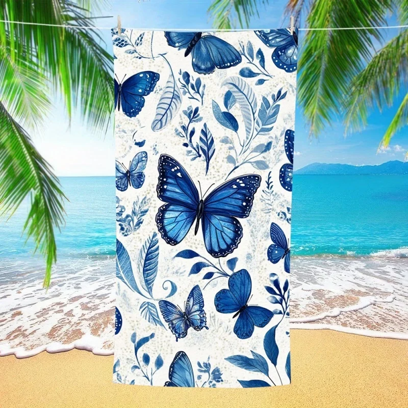 Strandtuch mit Aquarell-Schmetterlingsmotiv, weich, schnell trocknend, sandfrei, Blumenmuster, elegant, für Strand, Pool, Spa, Urlaub