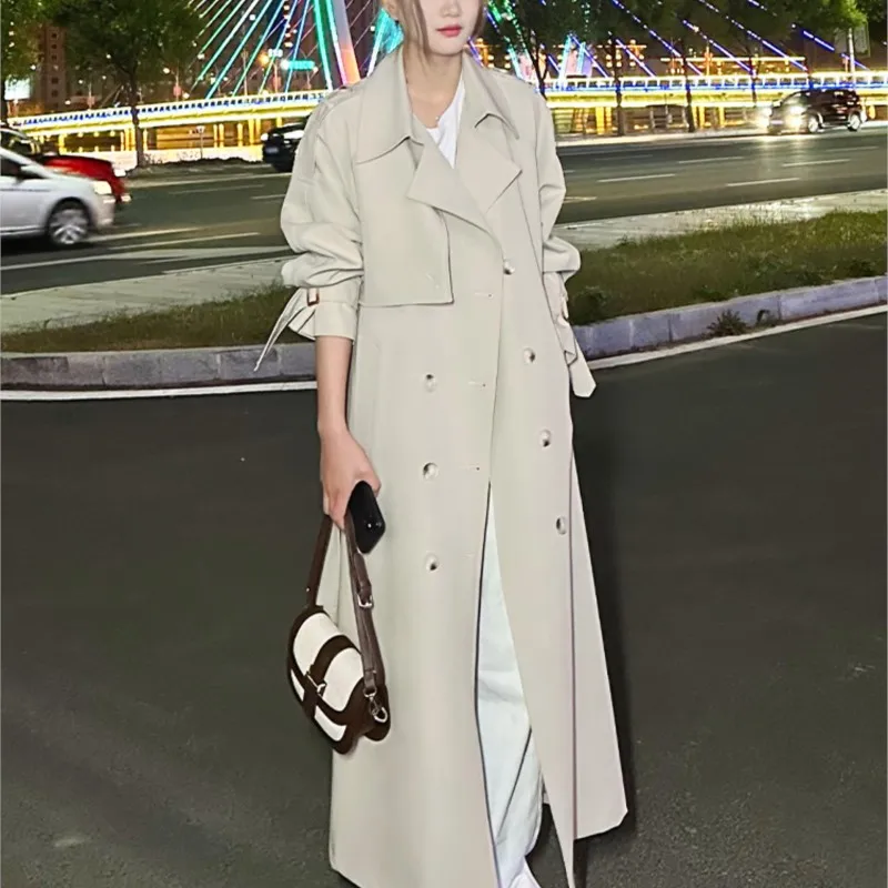 White Windbreaker Coat for Women New Long over the Knee Casual Slimming Top