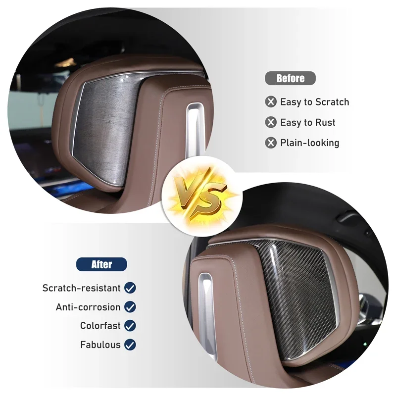 2 piece set Real carbon fiber For BMW 7 Series G70 2023+Car headrest decorative panel frame sticker car protection accessories