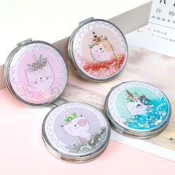 Creative Quicksand Round Makeup Mirror Portable Small Double-Sided Folding Cosmetic Mirror Cartoon Mirror Compact Pocket Mirrors