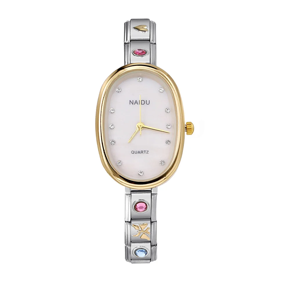 Stylish Oval Quartz Watch for Women - Stainless Steel Strap