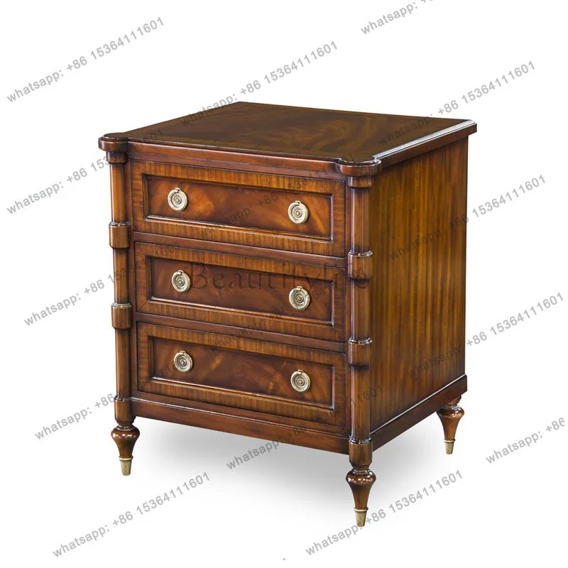 

English neoclassical solid wood carving flower bedroom bedside table European court paint storage bedside cabinet