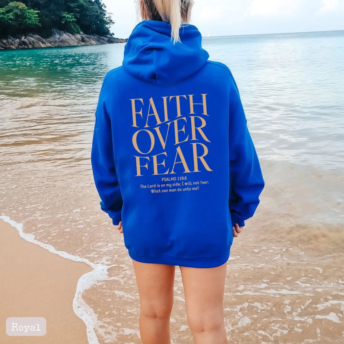 FAITH OVER FEAR Autumn European and American foreign trade simple plain color letter printed hooded men\'s and women\'s top hoodie