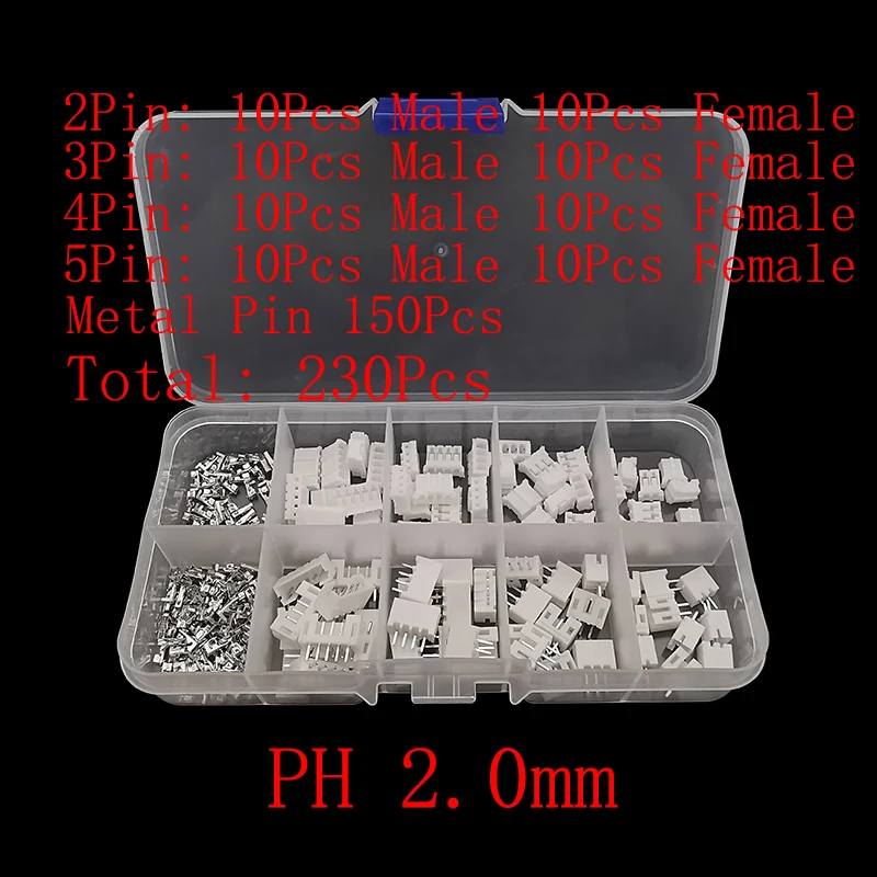 230 Teile/schachtel JST PH 2,0mm/XH 2,54mm Pitch Terminals Kit 2/3/4/5 Pin Männlich Weiblich Stecker Kunststoff Gehäuse Header Crimp Draht Stecker