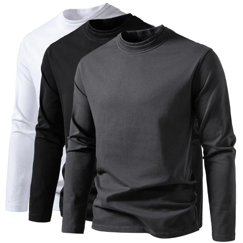 Autumn Fashion Versatile Double Layer Semi-turtleneck Design Long Sleeve T-Shirt Men's and Women's Bottom Shirt Pure Cotton