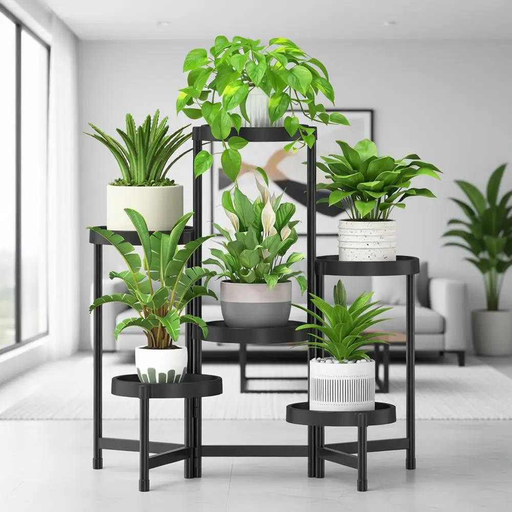 

6-Tier Metal Orchid Rack - Indoor/Outdoor Plant Stand with Plastic Tray for Balcony, Garden, Living Room