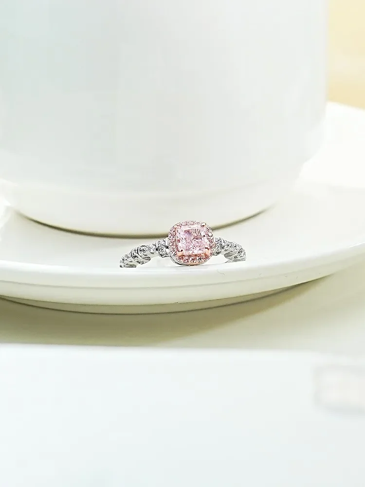 Light Luxury 925 Silver Artificial Pink Diamond Sugar Ring Set with High Carbon Diamond Unique Design Versatile and Sweet