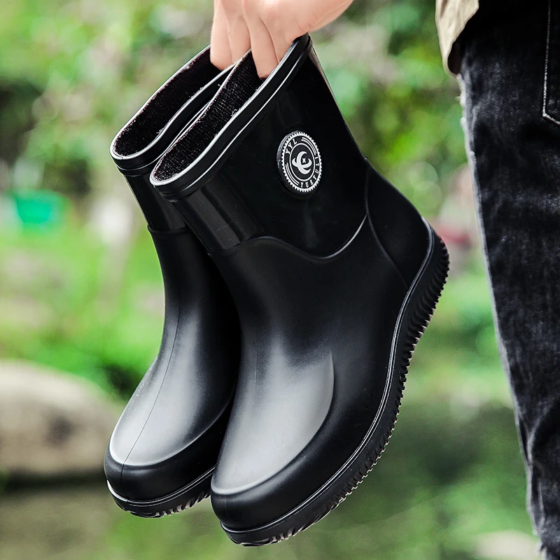 Mens Rain Boots Slip On Waterproof Rubber Rain Shoes,Work Mud Boots ,Durable Non-Slip Garden Boots for Farming Gardening Fishing