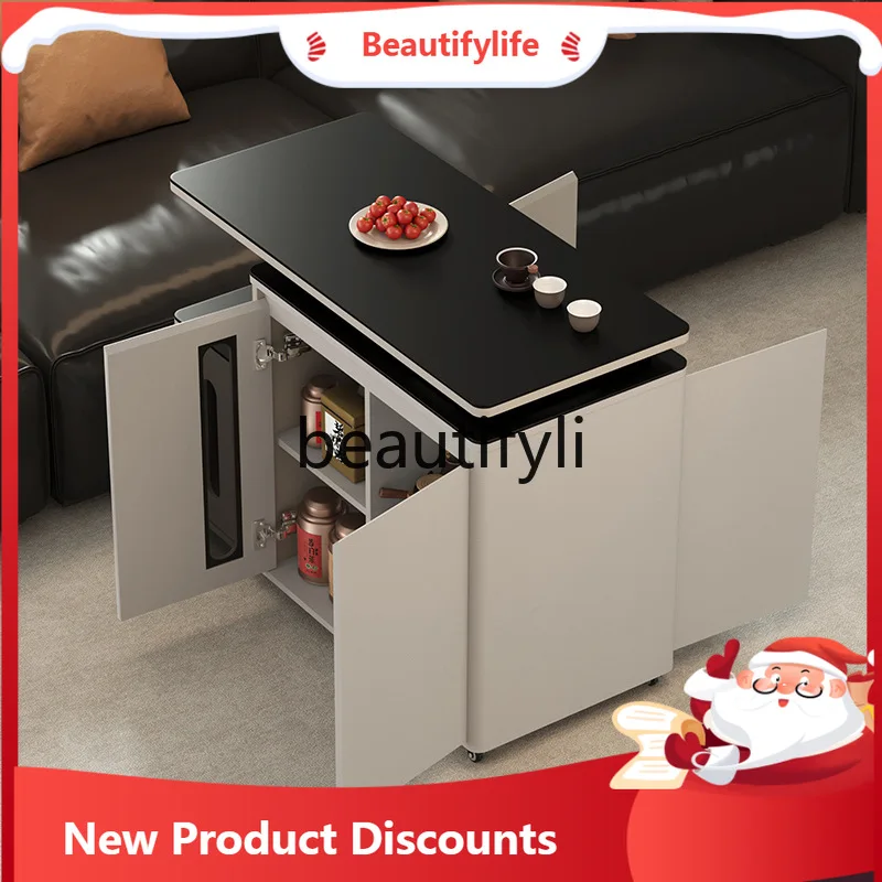 

Asmt51 ss Sofa Mobile Side Table Rotating Tea Cabinet Living Room Rock Board Integrated Modern Side Small Tea Table