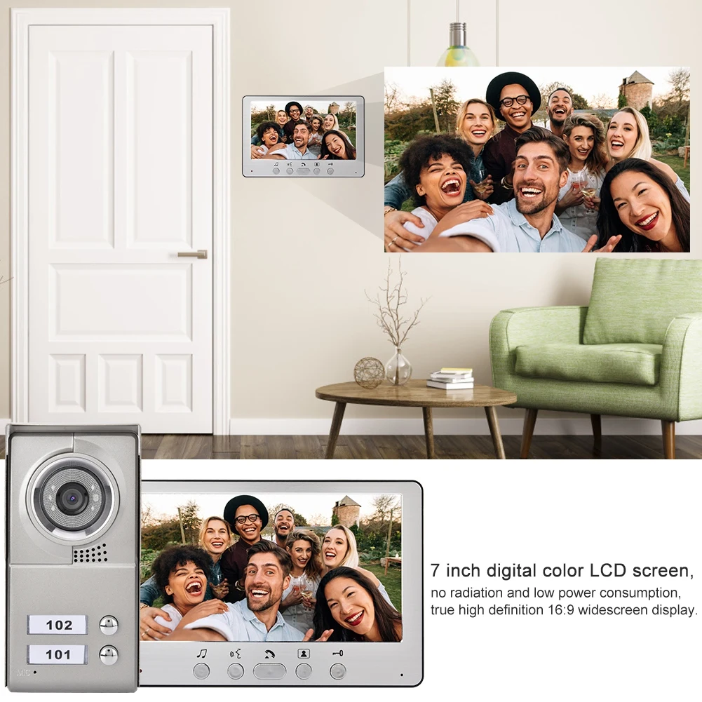 7 zoll Wohnung Wired Video Tür Telefon Audio Visuelle Eintrag Intercom System Visuelle Eintrag Intercom System Hause Visuelle Türklingel