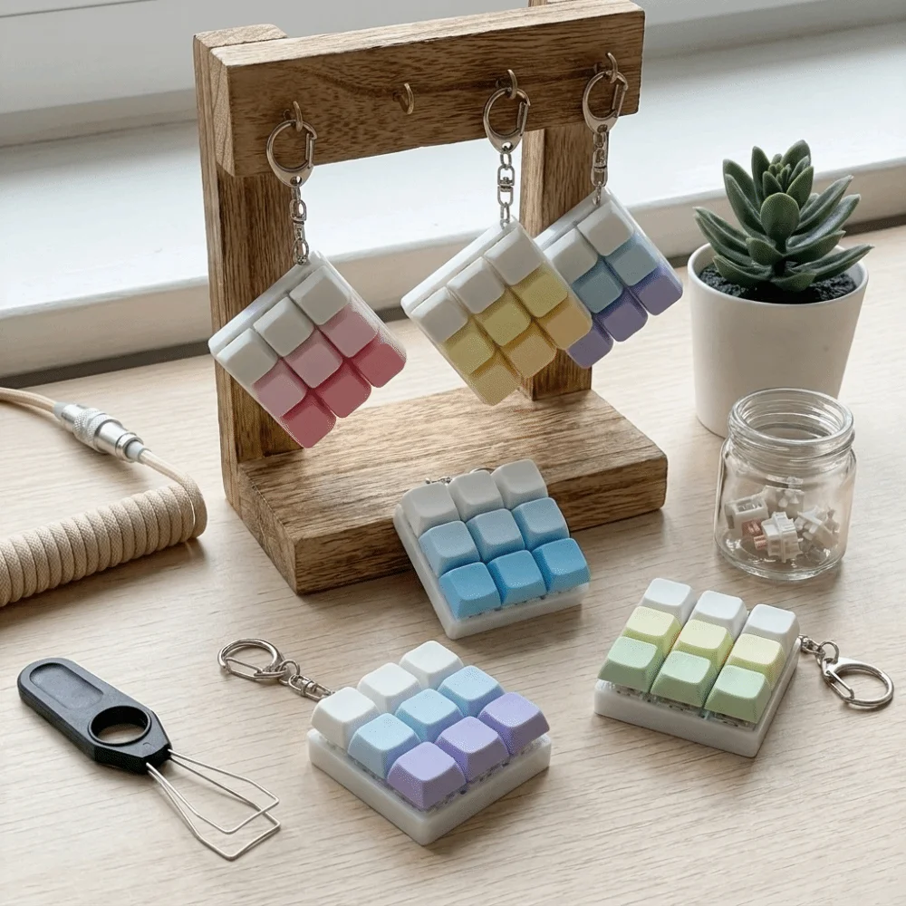 Fun Small And Elegant Keyboard Keychain Portable Plastic Fidget Bag Pendant Light-up Compact Press Button Keyring Travel