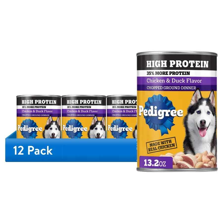 12 pack High Protein Chopped Chicken and Duck Flavor Adult Soft Wet Dog Food, 13.2 oz Can