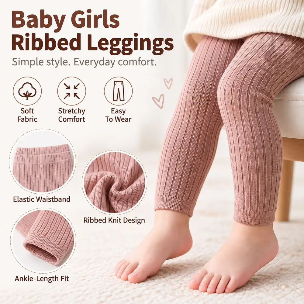New Stripes Girls Leggings Ribbed Knit Elastic Waistband Ribbed Leggings Solid Stretch Pants Ankle-Length Pants