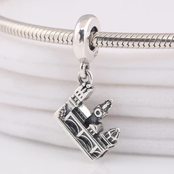 Authentic S925 Sterling Silver Vintage Charles Bridge Prague Castle Dangle Charm Fit Women Bracelet Bangle DIY Jewelry Girl Gift