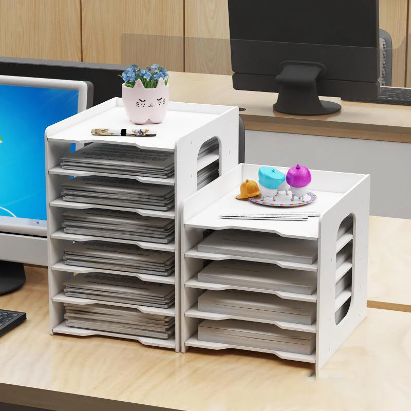 

5 Layers File Rack, Multi-Layer Data Holder, Office Home Storage Classification, Office Desktop Storage Layering PVC Shelf