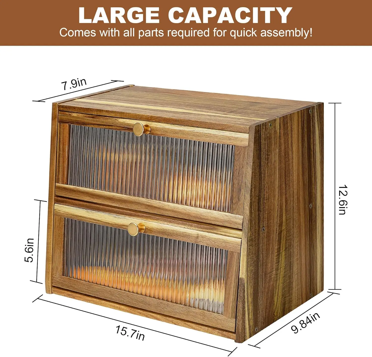 Extra Large 2-Layer Bread Storage Box with Acrylic Window, Farmhouse Style Kitchen Organizer for Fresh Food