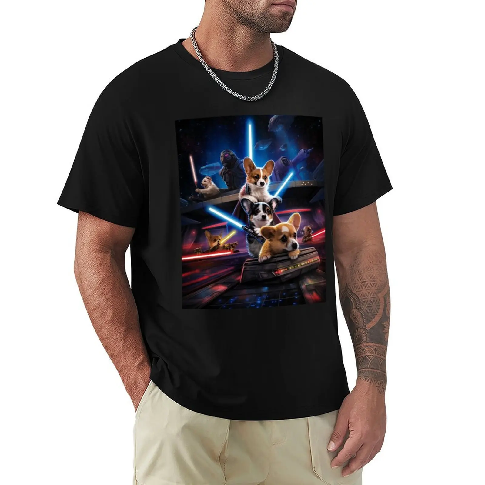 May the Corgi Be With You: Adorable Corgi with Lightsaber T-Shirt t shirts with prints T-Shirt