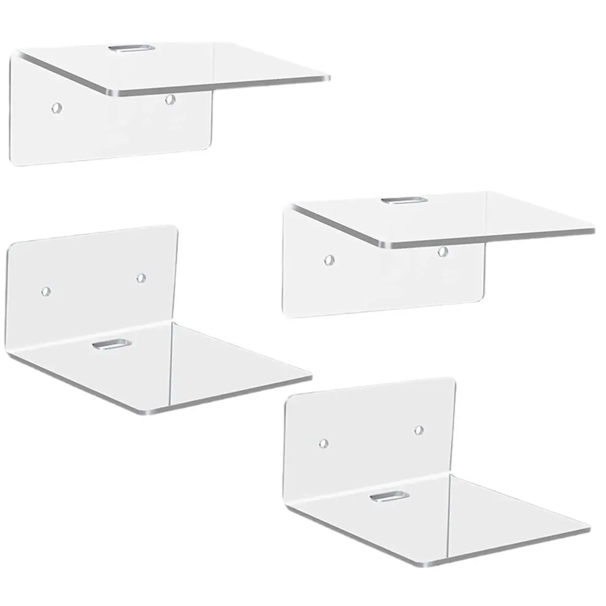 LUCK 4Pc Acrylic Floating Shelves Wall Shelves Small Clear Shelf Display Ledges Hanging Shelves for Smart Speaker Action