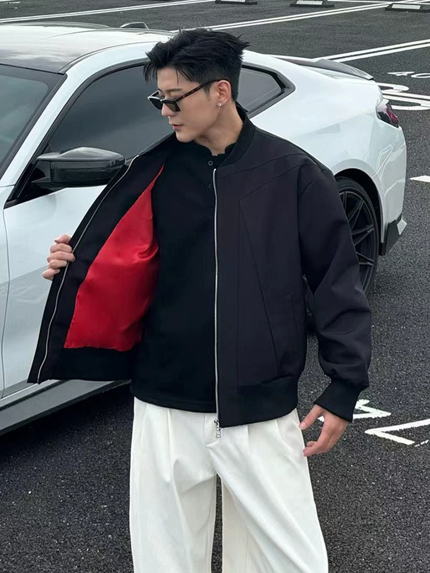 

Bla Red Inner Flight Jaet Men's Autumn Deconstructed ort Coat American Hard Man Sle Baseball orm Triangular Jaet