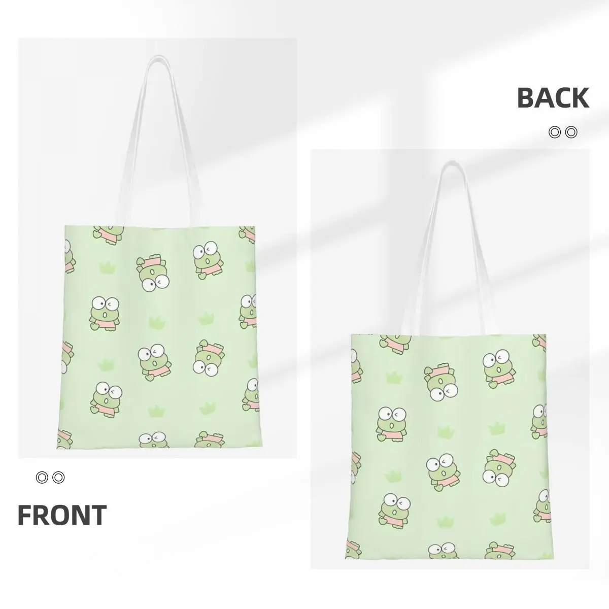 Sanrio Keroppi Frog Canvas Tote Bag Aesthetic Unique Design Cartoon Shopping Bag for Women Men