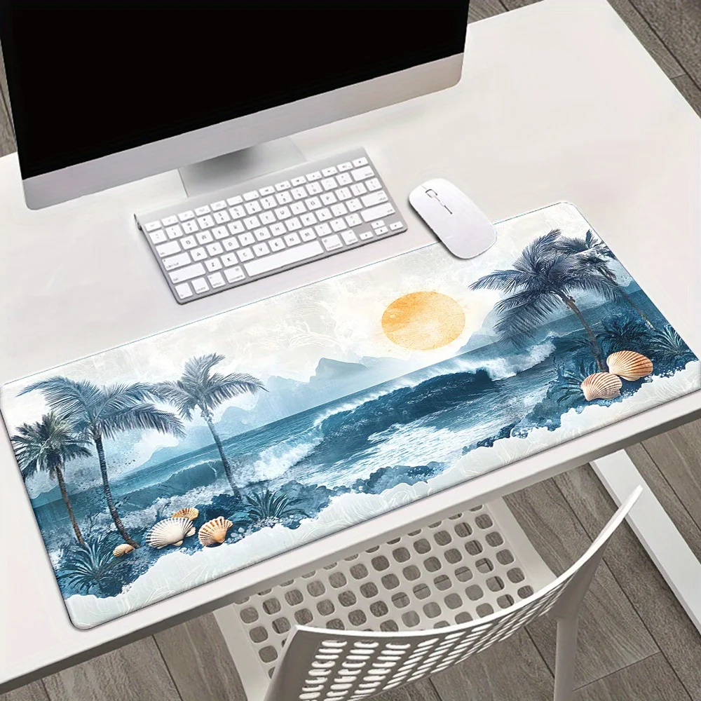 

Sunrise and Waves High-definition printed mouse pad anti-slip game palm tree and shell design high-definition printing