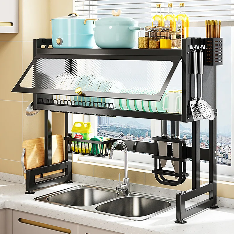 

Kitchen Shelf Flip Cabinet Door Dustproof Sink Rack Dish Rack for Bowls and Chopsticks on the Sink Gadgets Organizer Home Garden