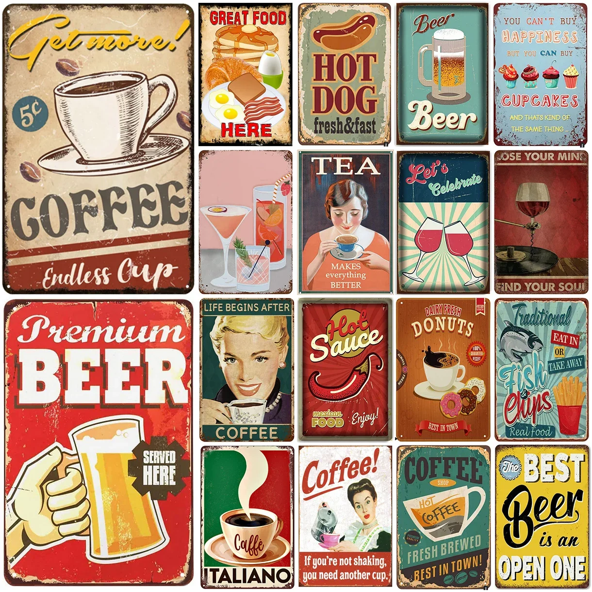 Plaque Metal Tin Signs Coffee Beer Tea Wall Decoration Vintage Art Posters Iron Painting for Man Cave Home Cafe Garden Club Bar