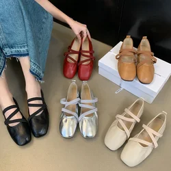 Femal Flats Shoes Ballet 2024 New Autumn Shallow Fairy All-match Office Dress Flat Heels Shoes Sliver Ballerina Soft Shoes Mujer